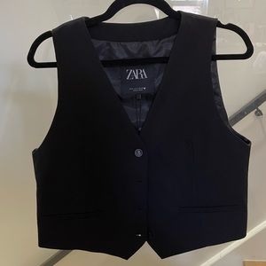 ZARA SHORT FITTED VEST WAISTCOAT - BLACK